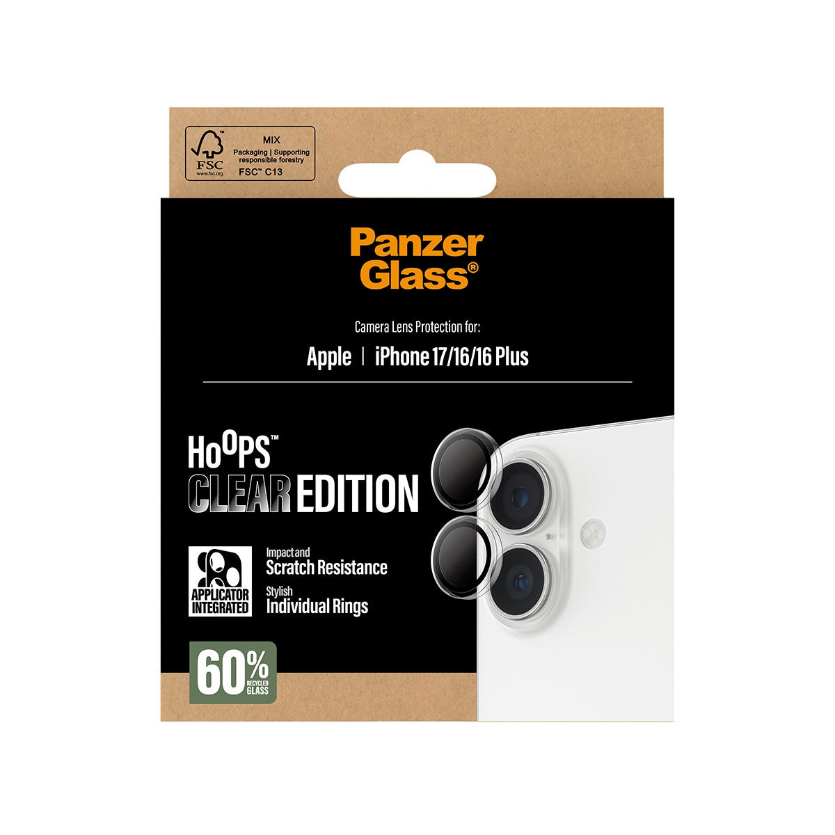 PanzerGlass® Hoops® Transparent Kameraschutz iPhone 17 | iPhone 16 | 16 Plus